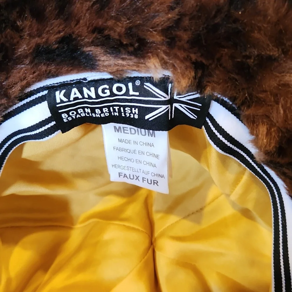 Kangol Brown Leopard Faux Fur Print Casual Bucket Hat